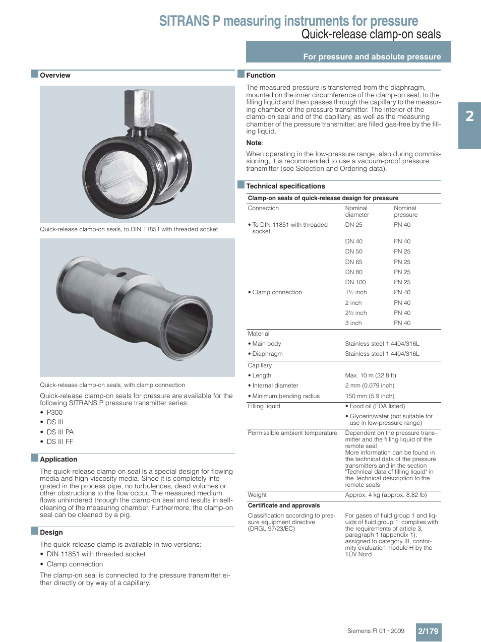 Quick-release clamp-on seals, Sitrans p measuring instruments for pressure | Siemens SITRANS P User Manual | Page 179 / 234