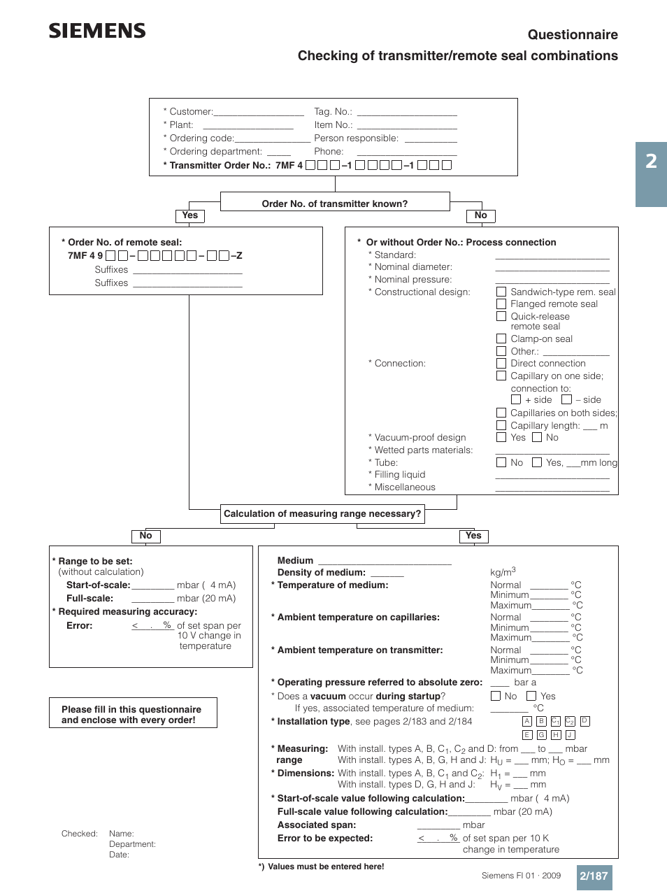 Questionnaire | Siemens SITRANS P User Manual | Page 187 / 234