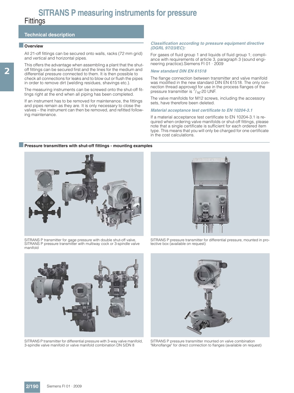 Fittings, Technical description, Sitrans p measuring instruments for pressure | Siemens SITRANS P User Manual | Page 190 / 234