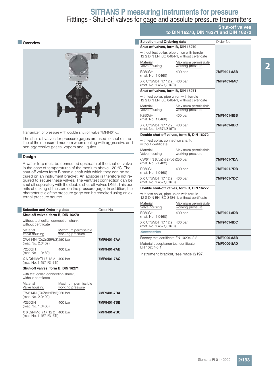 Shut-off valves to din 16270, -71 and -72, Sitrans p measuring instruments for pressure | Siemens SITRANS P User Manual | Page 193 / 234