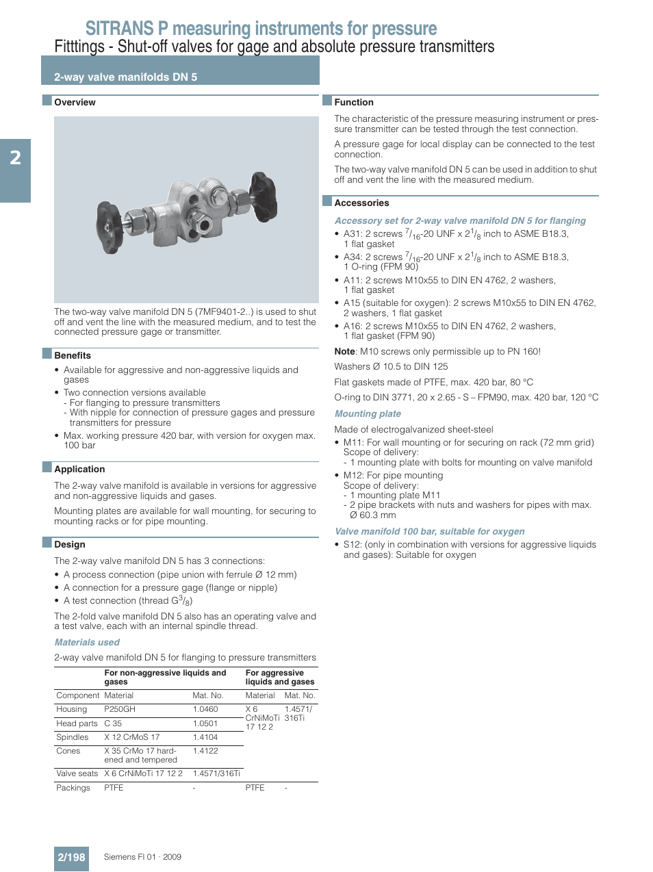 Way valve manifolds dn 5, Sitrans p measuring instruments for pressure | Siemens SITRANS P User Manual | Page 198 / 234