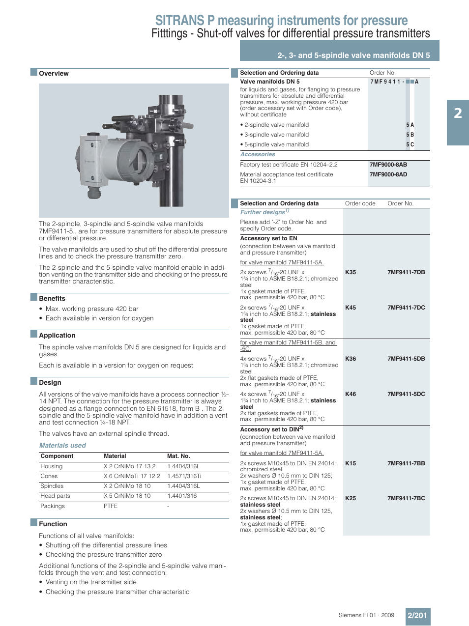 , 3- and 5-spindle valve manifolds dn 5, Sitrans p measuring instruments for pressure | Siemens SITRANS P User Manual | Page 201 / 234