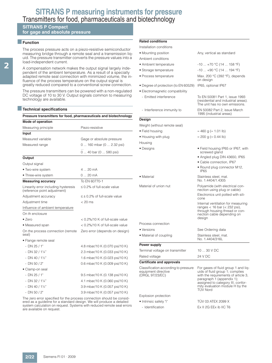 Sitrans p measuring instruments for pressure | Siemens SITRANS P User Manual | Page 22 / 234