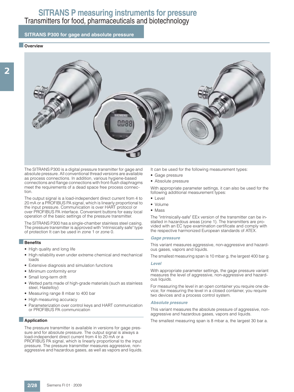 Sitrans p300 for gage and absolute pressure, Sitrans p measuring instruments for pressure | Siemens SITRANS P User Manual | Page 28 / 234