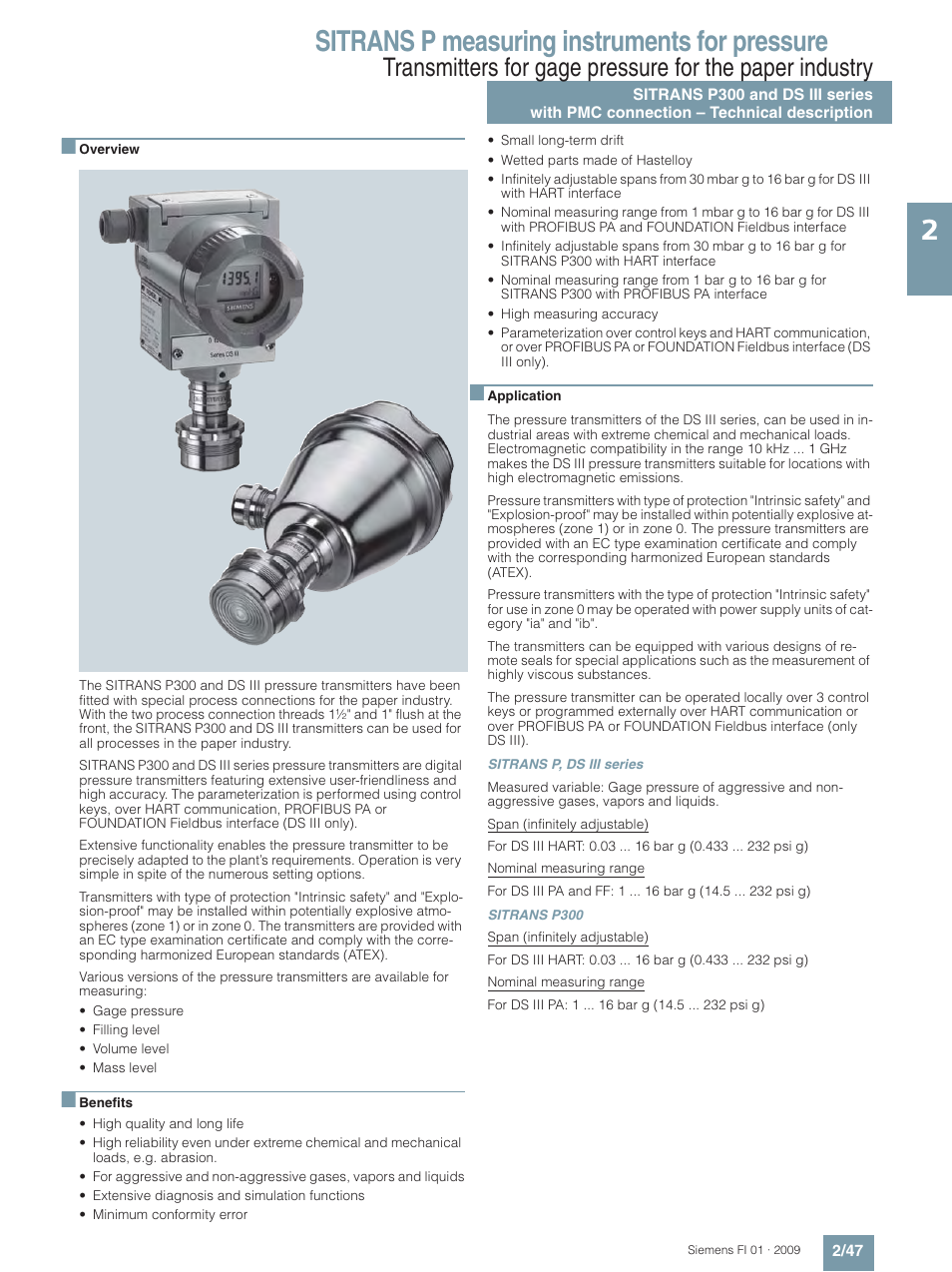 Sitrans p300 and ds iii series with pmc connection, Sitrans p measuring instruments for pressure | Siemens SITRANS P User Manual | Page 47 / 234