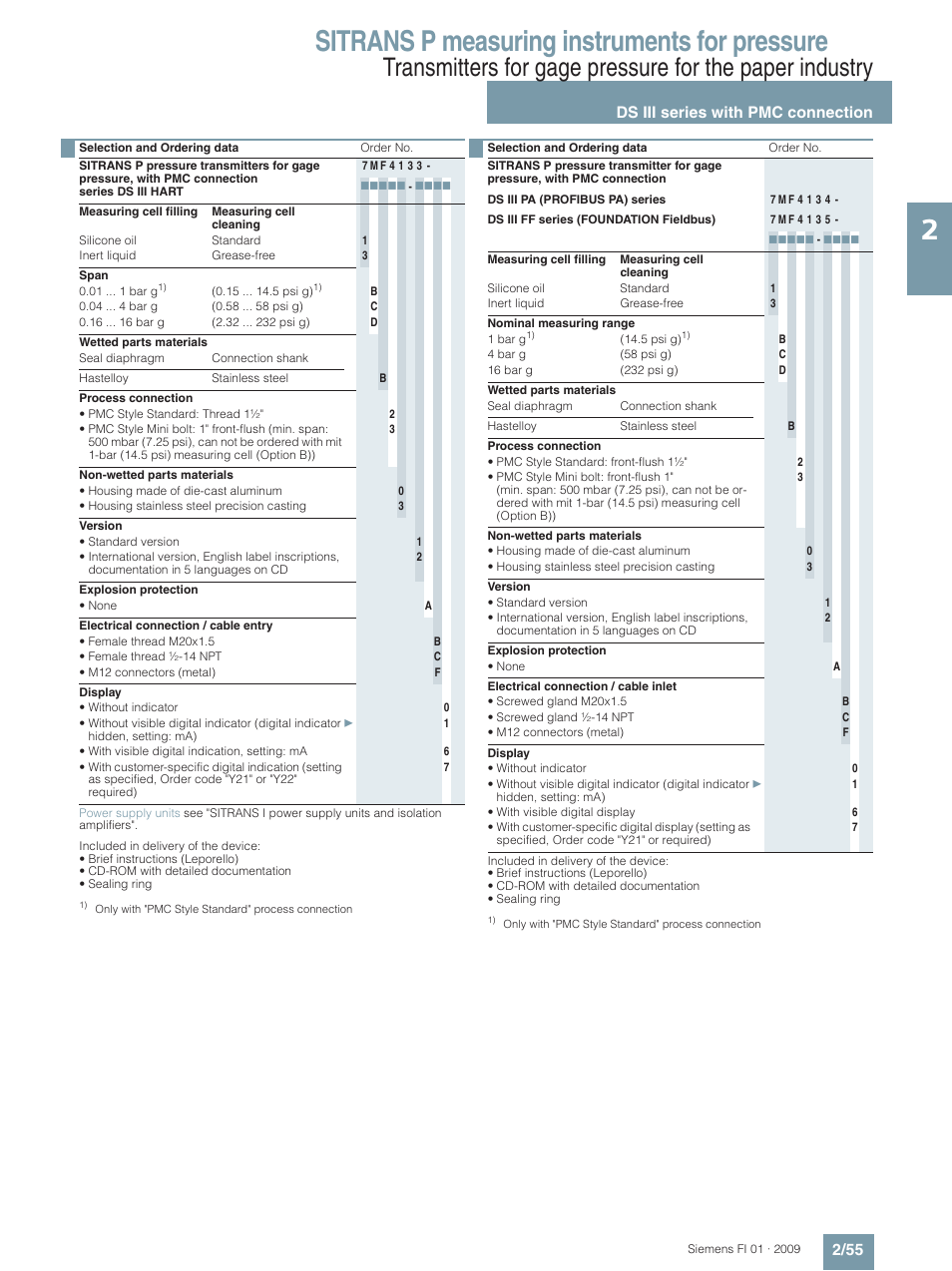 Sitrans p measuring instruments for pressure, Ds iii series with pmc connection 2/55 | Siemens SITRANS P User Manual | Page 55 / 234