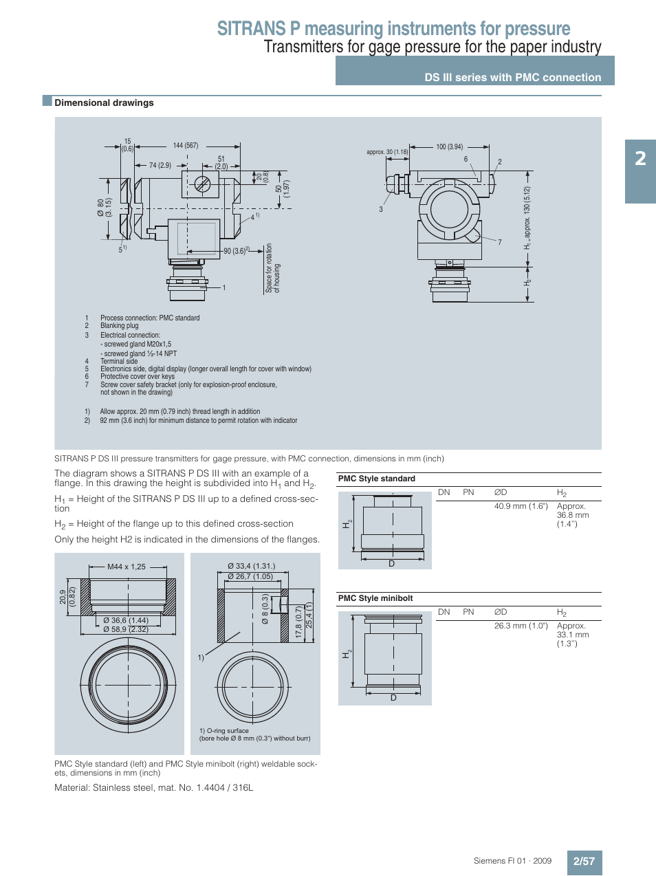 Sitrans p measuring instruments for pressure, Ds iii series with pmc connection 2/57 | Siemens SITRANS P User Manual | Page 57 / 234