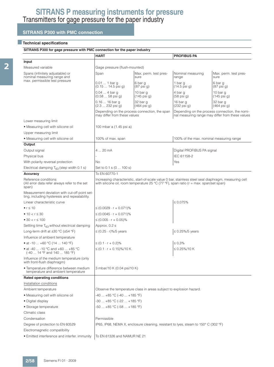 Sitrans p300 with pmc connection, Sitrans p measuring instruments for pressure | Siemens SITRANS P User Manual | Page 58 / 234