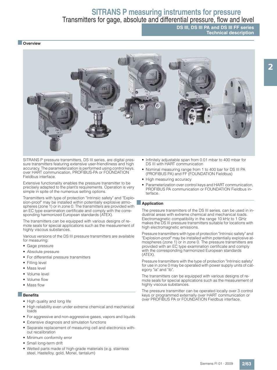 Ds iii, serie ds iii pa and ds iii ff series, Sitrans p measuring instruments for pressure | Siemens SITRANS P User Manual | Page 63 / 234