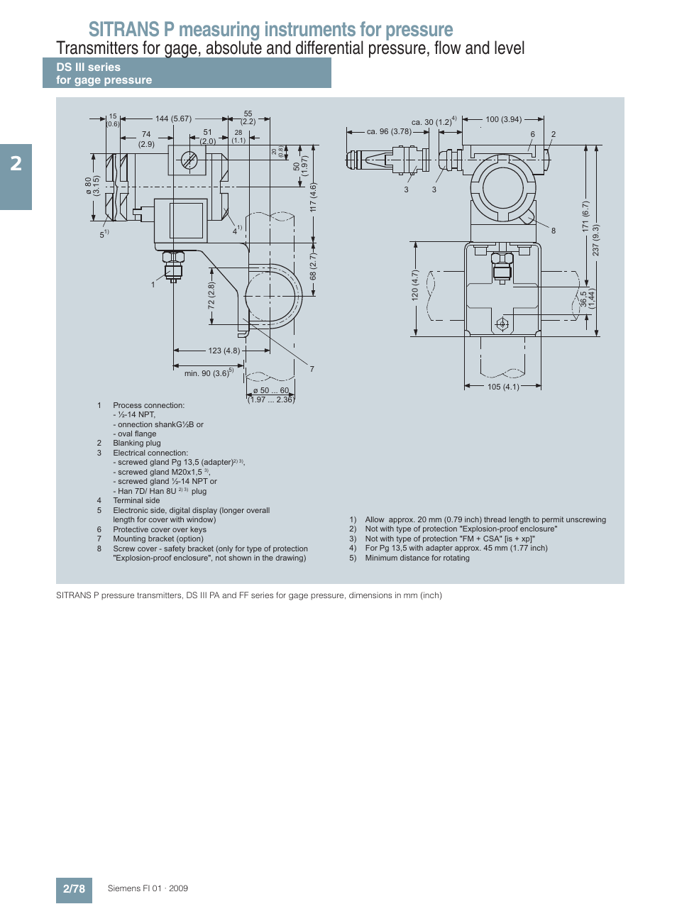 Sitrans p measuring instruments for pressure, Ds iii series for gage pressure 2/78 | Siemens SITRANS P User Manual | Page 78 / 234