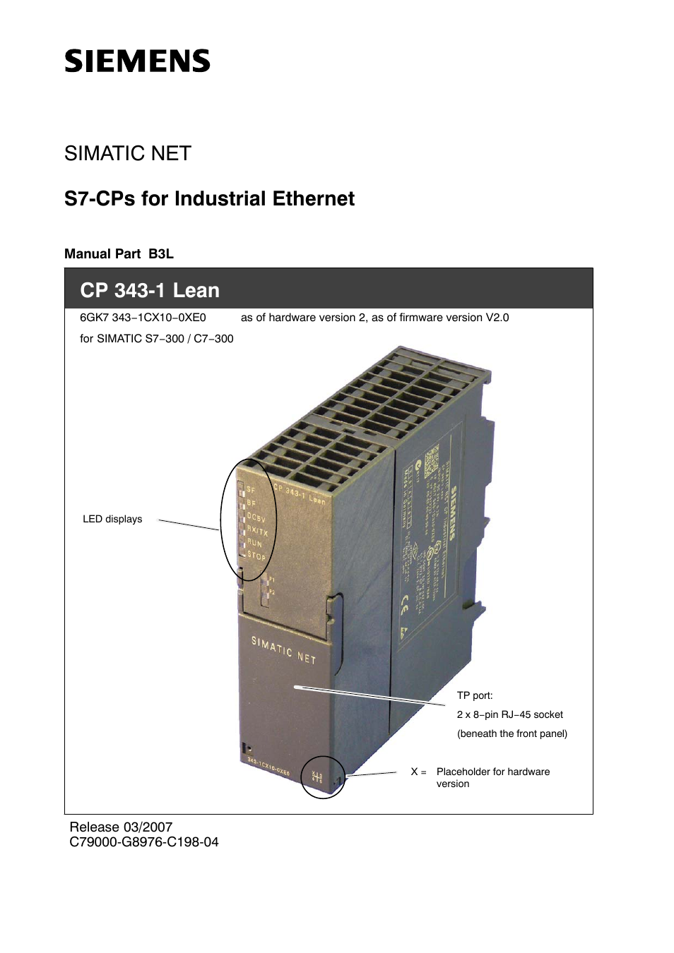 Siemens CP 343-1 User Manual | 56 pages