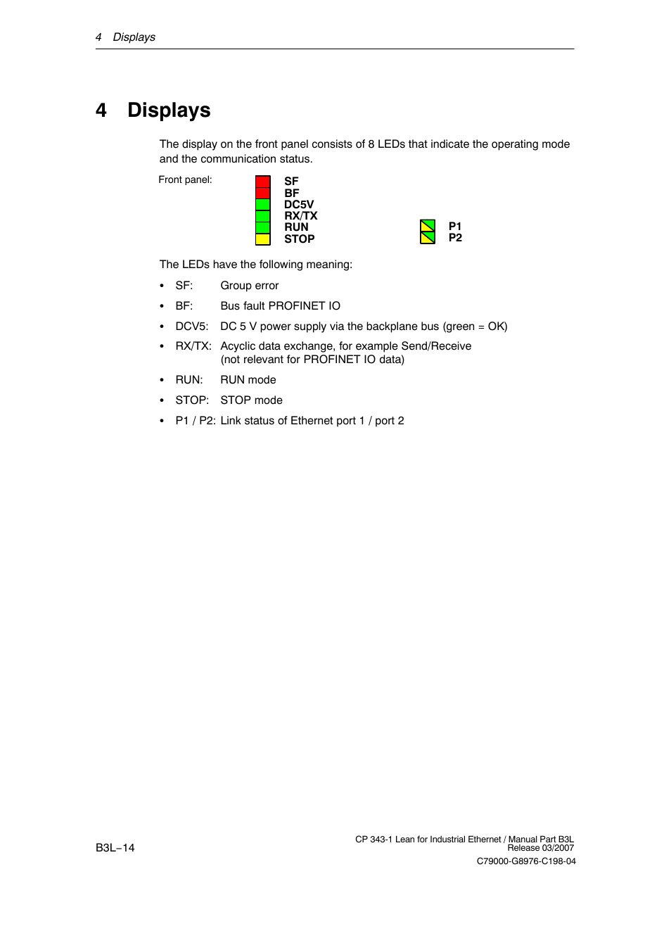 4 displays, B3l−14 | Siemens CP 343-1 User Manual | Page 14 / 56