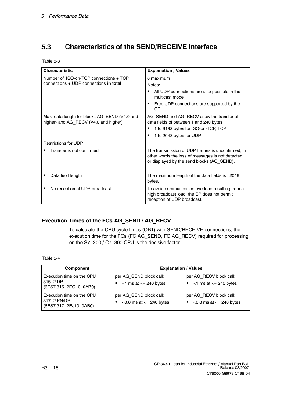 3 characteristics of the send/receive interface, B3l−18 | Siemens CP 343-1 User Manual | Page 18 / 56