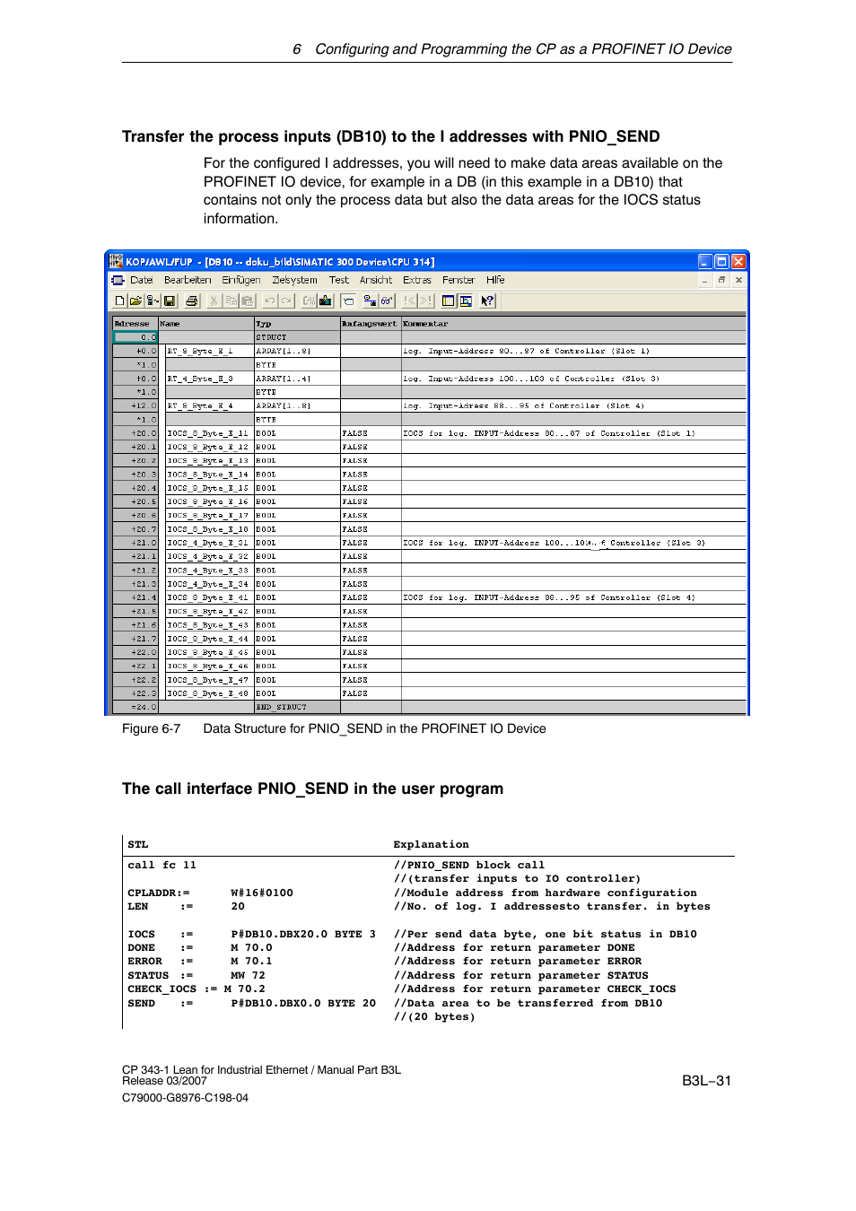 The call interface pnio_send in the user program | Siemens CP 343-1 User Manual | Page 31 / 56