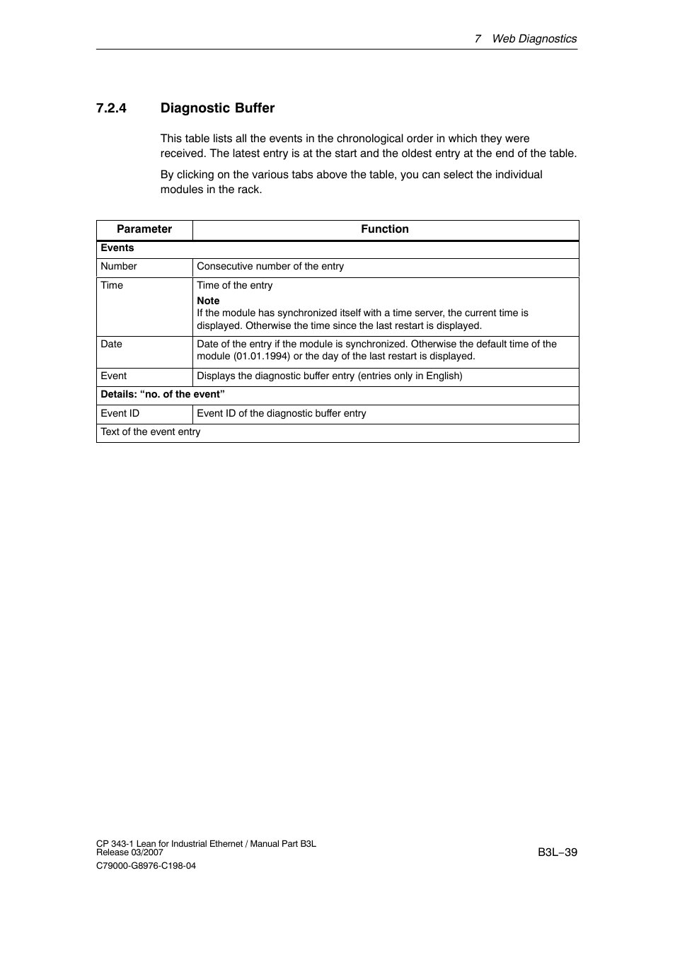 4 diagnostic buffer, B3l−39 | Siemens CP 343-1 User Manual | Page 39 / 56