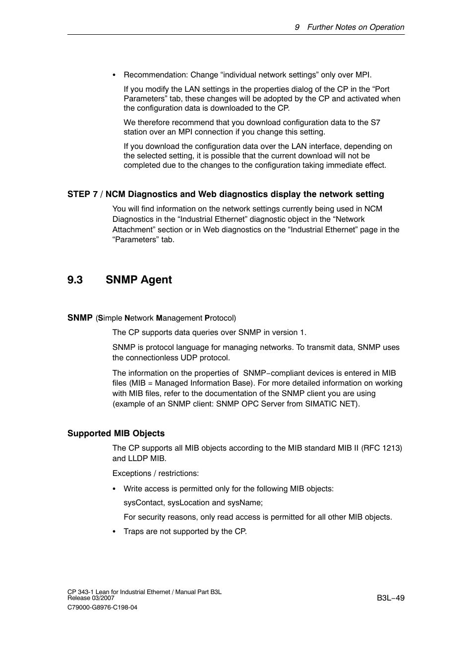 3 snmp agent, B3l−49 | Siemens CP 343-1 User Manual | Page 49 / 56