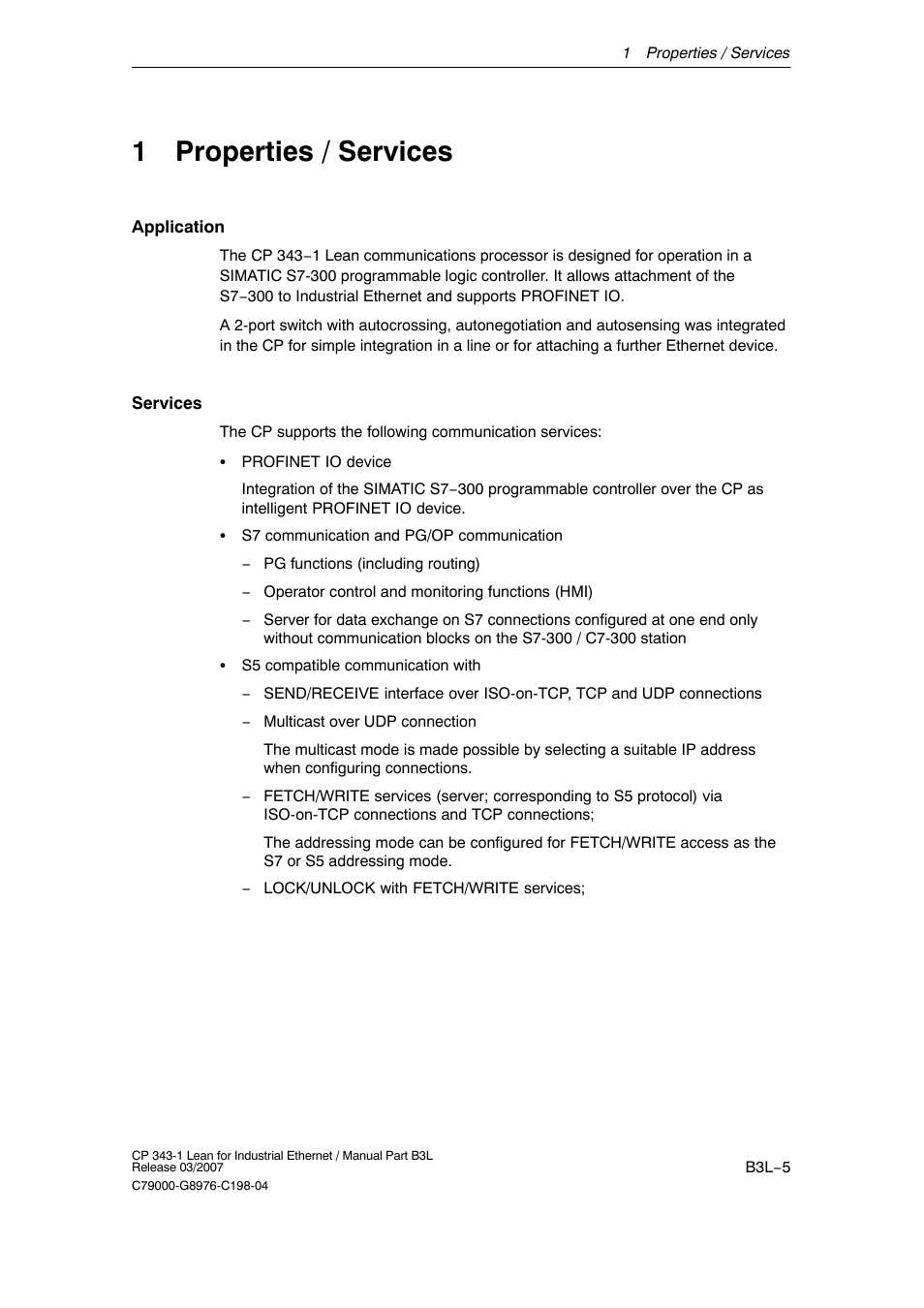 1 properties / services, B3l−5 | Siemens CP 343-1 User Manual | Page 5 / 56