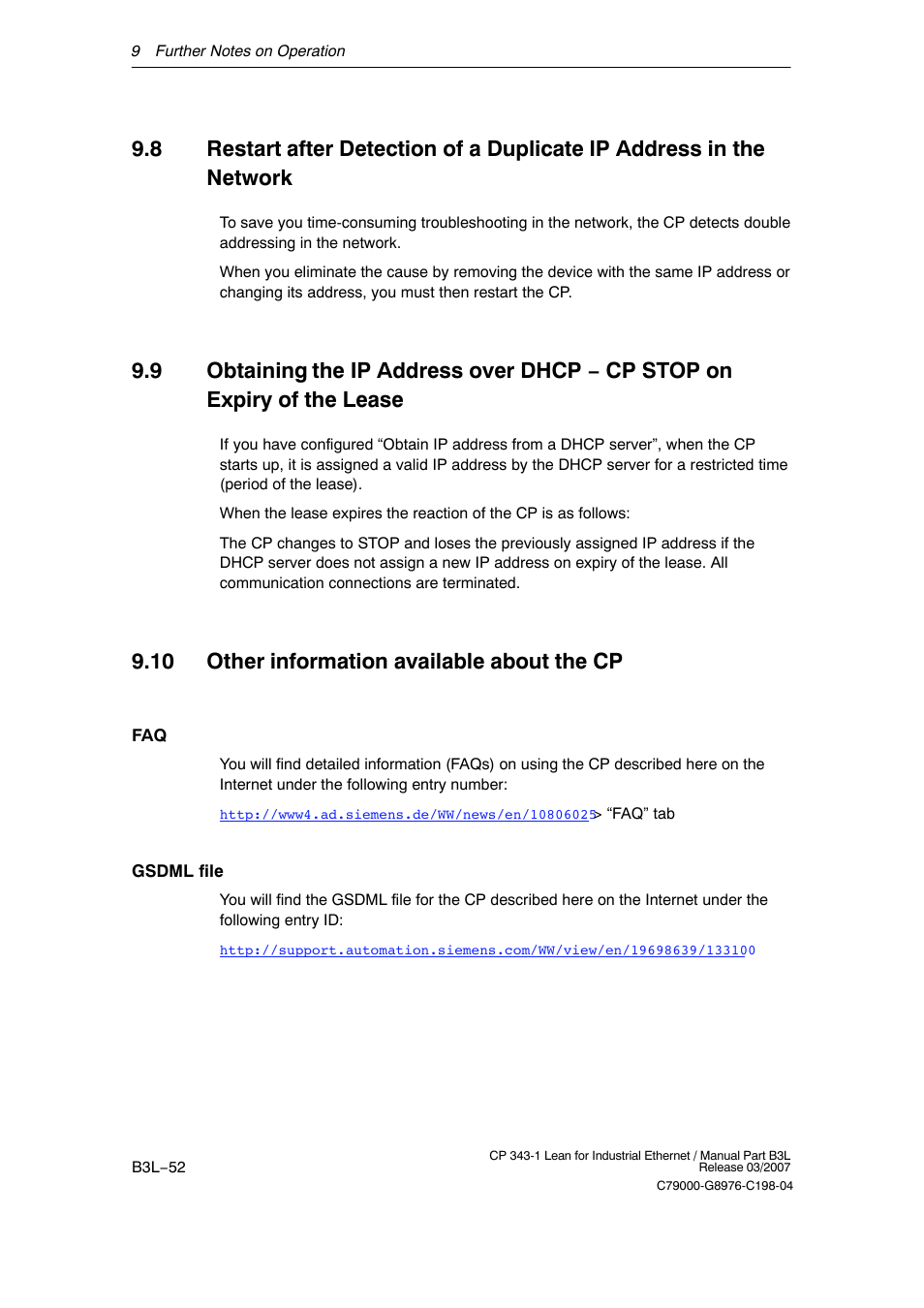 10 other information available about the cp, B3l−52 | Siemens CP 343-1 User Manual | Page 52 / 56