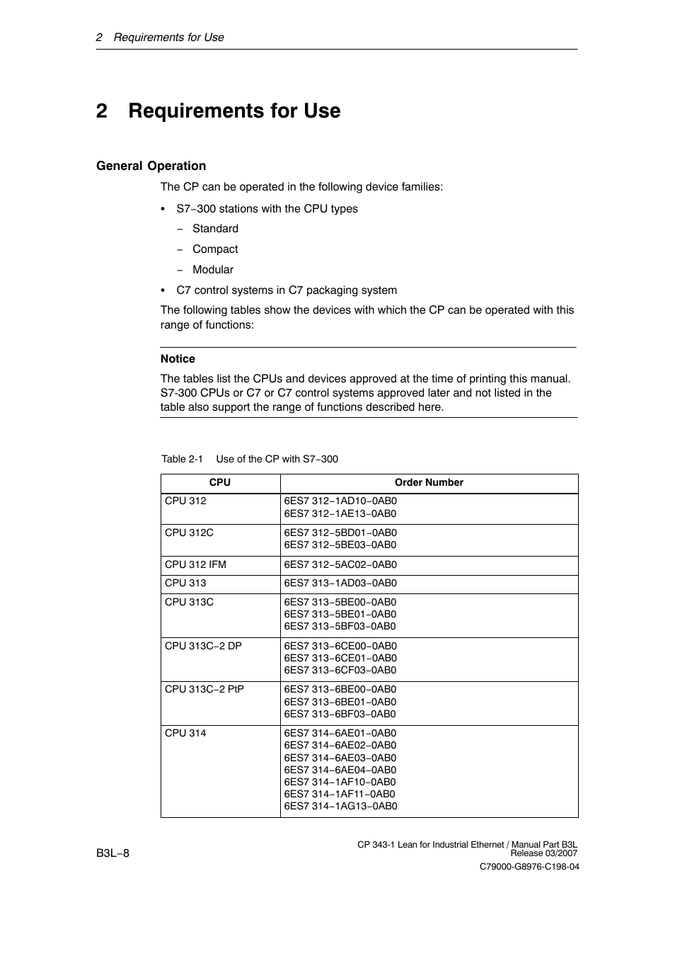 2 requirements for use, B3l−8 | Siemens CP 343-1 User Manual | Page 8 / 56