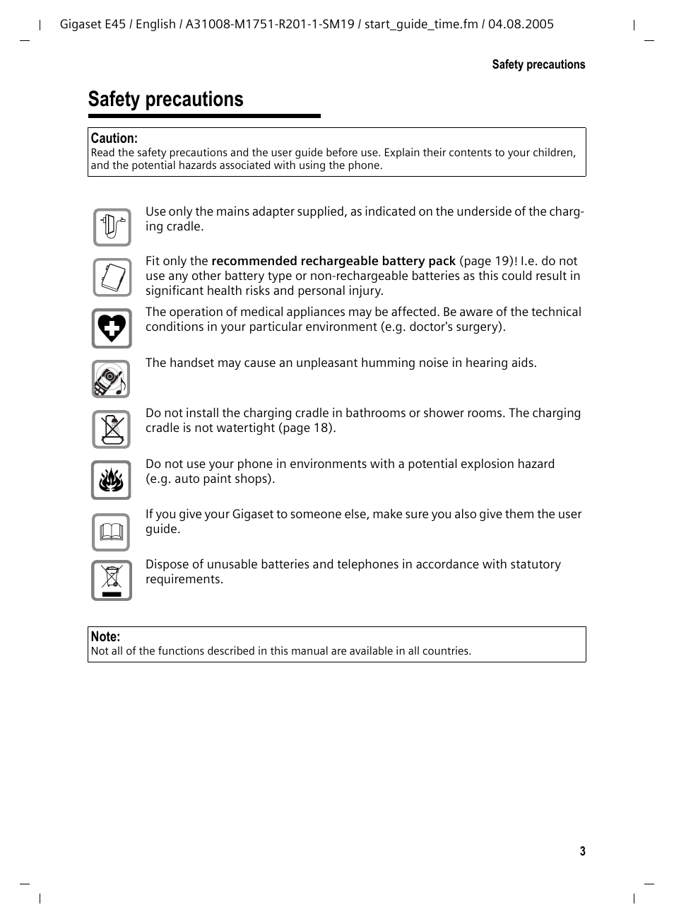 Safety precautions | Siemens Gigaset E45 User Manual | Page 4 / 27