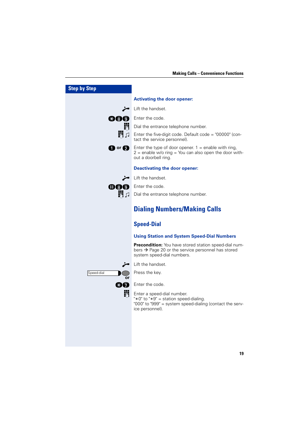 Dialing numbers/making calls, Speed-dial | Siemens HIPATH 3000 User Manual | Page 19 / 72