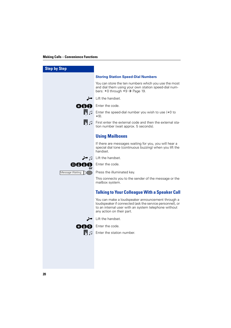 Using mailboxes, Talking to your colleague with a speaker call | Siemens HIPATH 3000 User Manual | Page 20 / 72