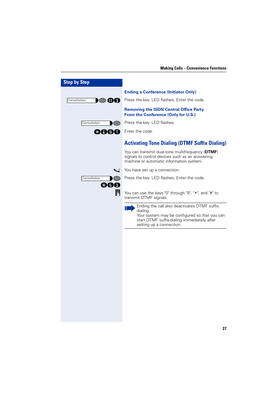 Activating tone dialing (dtmf suffix dialing) | Siemens HIPATH 3000 User Manual | Page 27 / 72