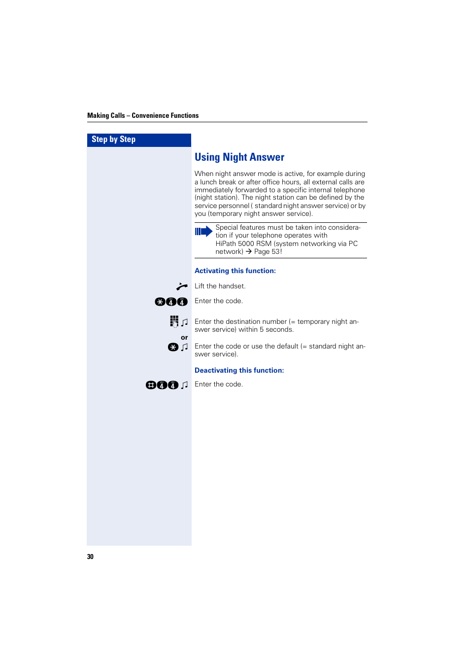 Using night answer | Siemens HIPATH 3000 User Manual | Page 30 / 72