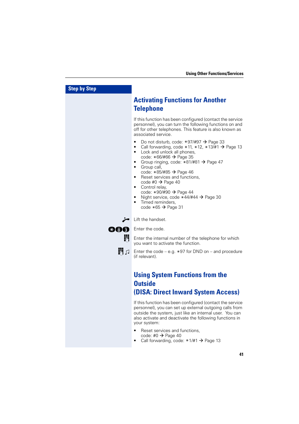 Activating functions for another telephone | Siemens HIPATH 3000 User Manual | Page 41 / 72