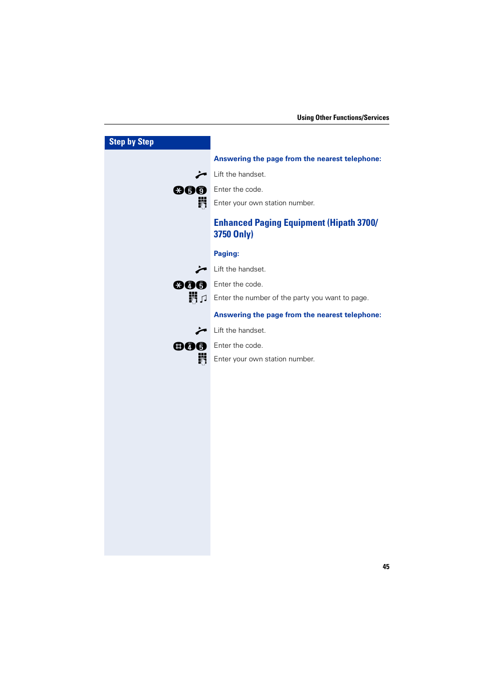 Enhanced paging equipment (hipath3700/ 3750 only), Enhanced paging equipment (hipath 3700/3750 only) | Siemens HIPATH 3000 User Manual | Page 45 / 72