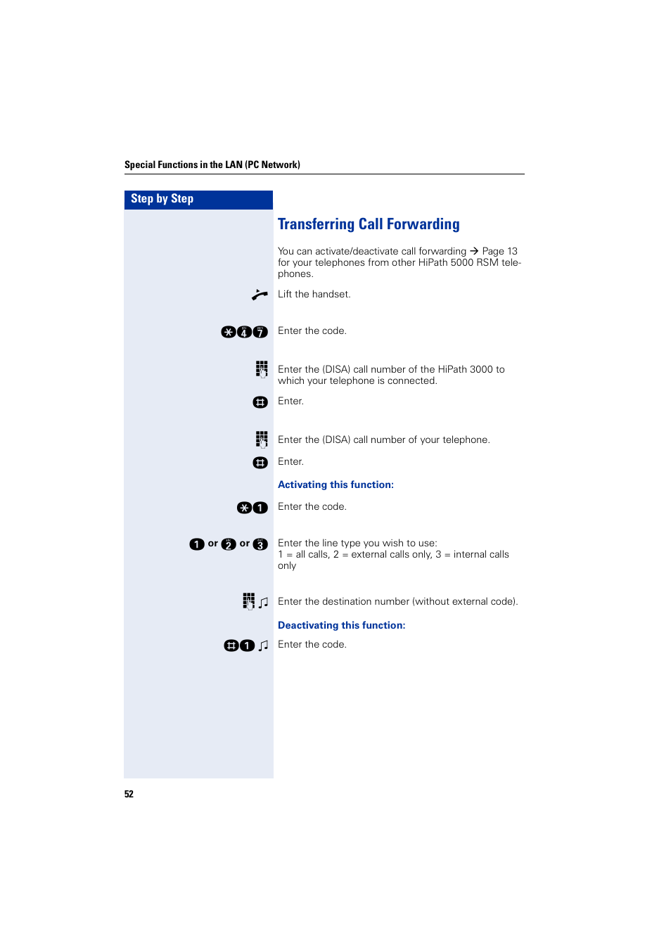 Transferring call forwarding | Siemens HIPATH 3000 User Manual | Page 52 / 72