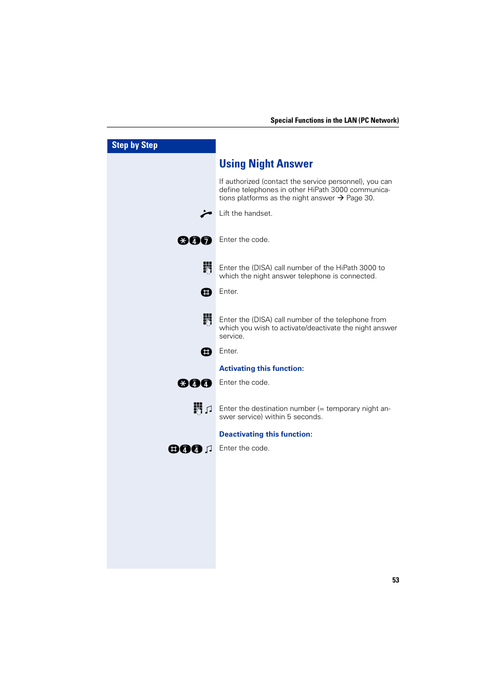 Using night answer | Siemens HIPATH 3000 User Manual | Page 53 / 72