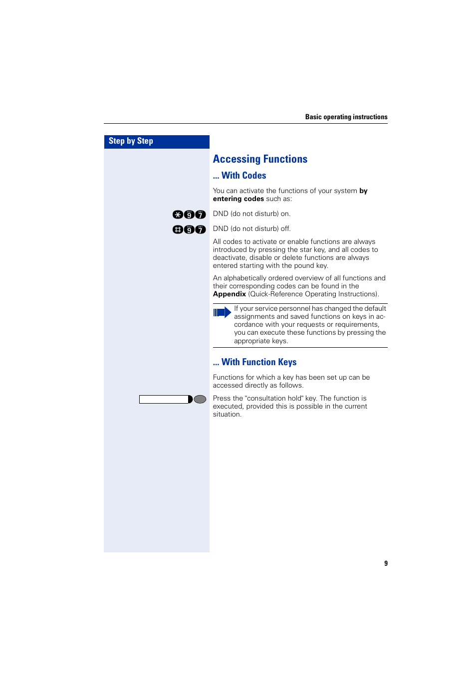 Accessing functions, With codes, With function keys | With codes ... with function keys | Siemens HIPATH 3000 User Manual | Page 9 / 72