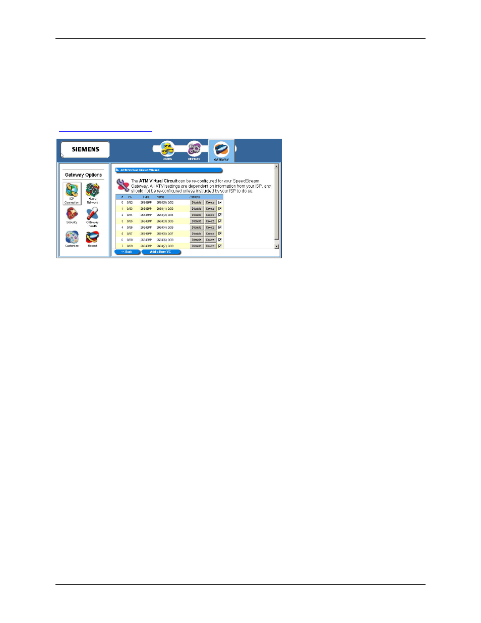 Atm virtual circuits, Configure the atm virtual circuit | Siemens SpeedStream 5450 User Manual | Page 39 / 83