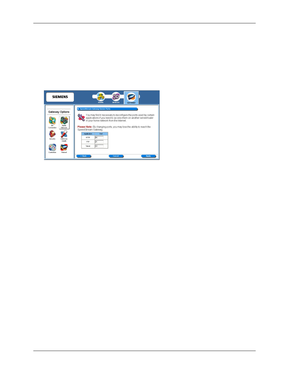 Server ports | Siemens SpeedStream 5450 User Manual | Page 45 / 83