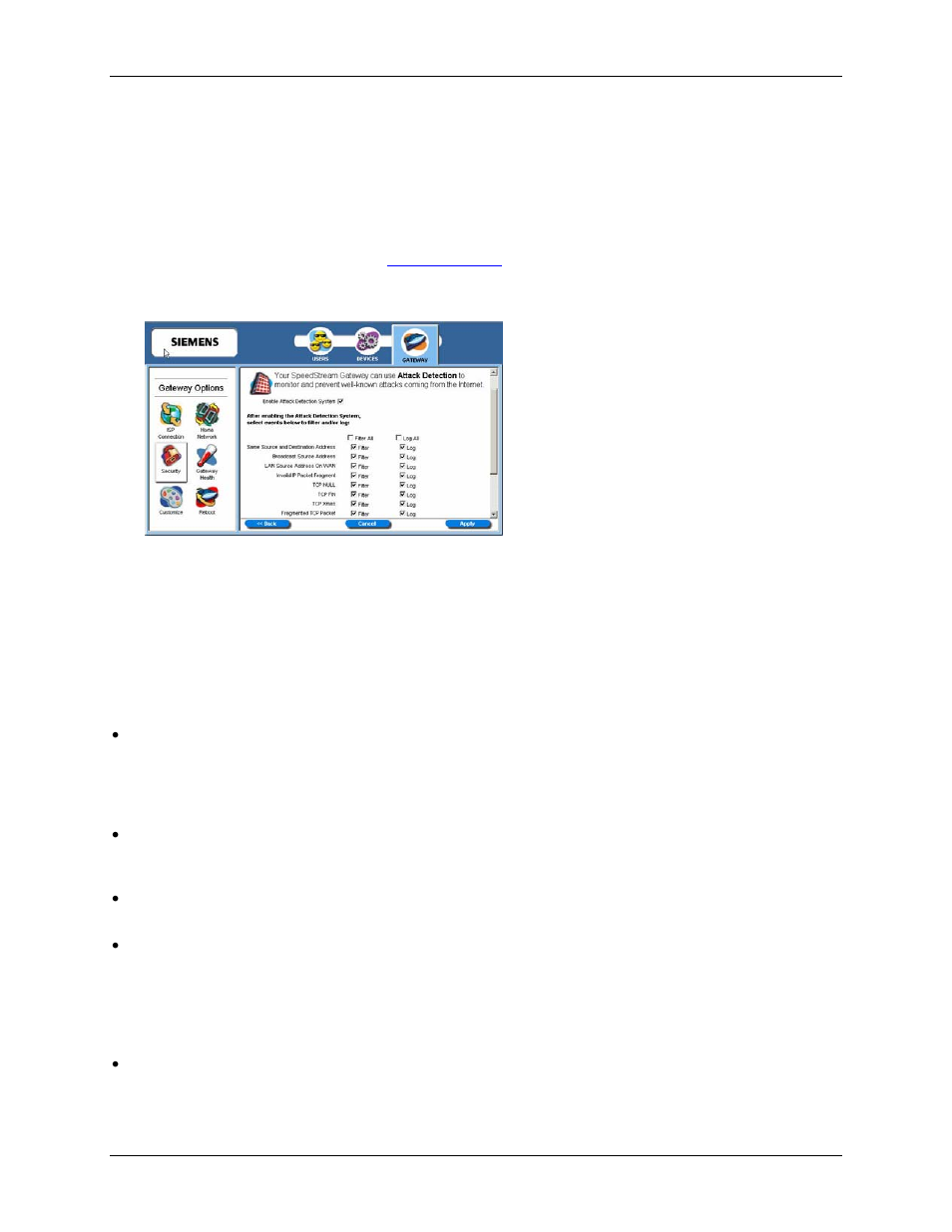 Attack detection, Configuration, Window | Siemens SpeedStream 5450 User Manual | Page 52 / 83