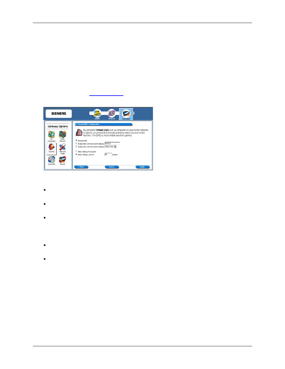 Document titled, Firewall dmz configuration | Siemens SpeedStream 5450 User Manual | Page 60 / 83