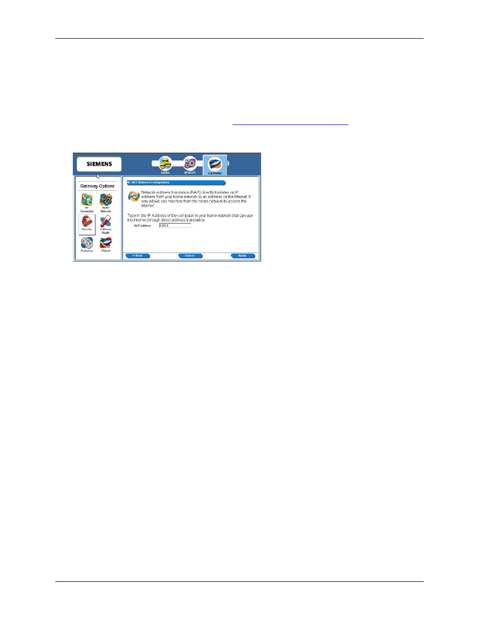 For external traffic. this displays the, Address configuration | Siemens SpeedStream 5450 User Manual | Page 64 / 83