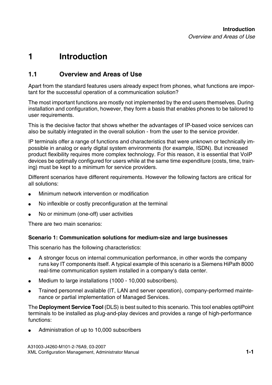 1 introduction, 1 overview and areas of use, 1 overview and areas of use -1 | 1introduction | Siemens OPTIPOINT 410 S V6.0 User Manual | Page 10 / 154