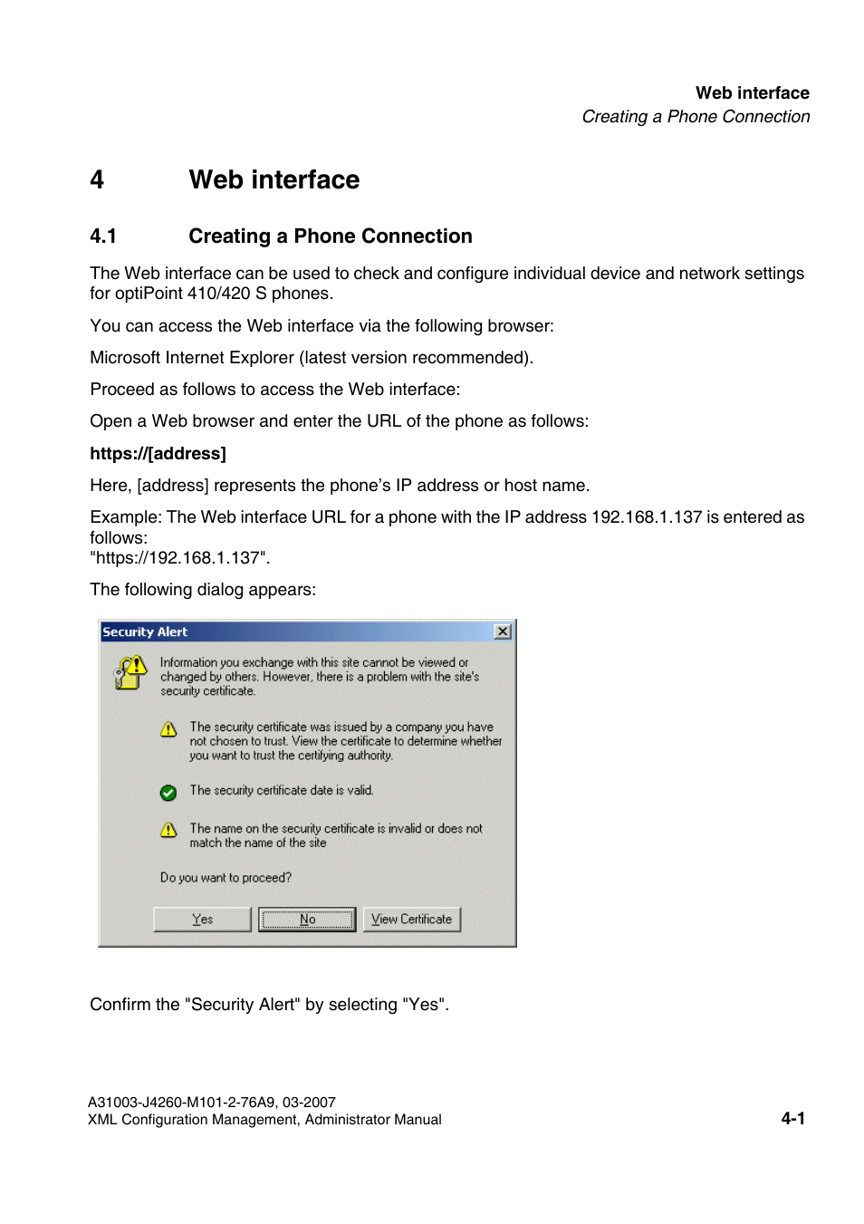 4 web interface, 1 creating a phone connection, 1 creating a phone connection -1 | 4web interface | Siemens OPTIPOINT 410 S V6.0 User Manual | Page 106 / 154