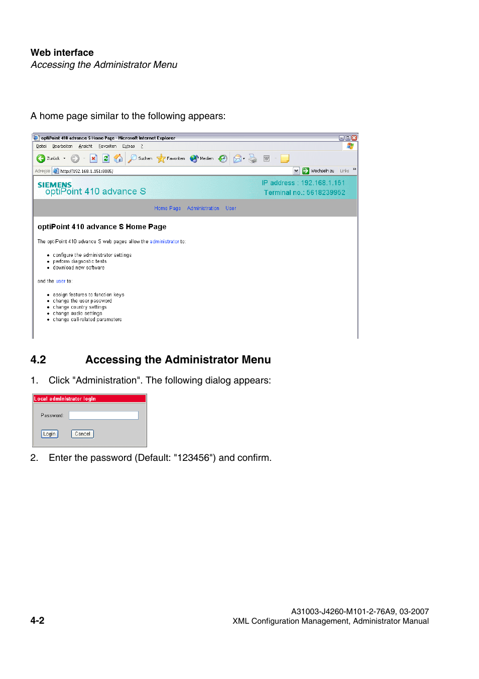 2 accessing the administrator menu, 2 accessing the administrator menu -2 | Siemens OPTIPOINT 410 S V6.0 User Manual | Page 107 / 154