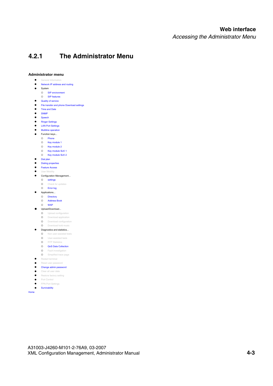 1 the administrator menu, 1 the administrator menu -3, Web interface accessing the administrator menu | Administrator menu | Siemens OPTIPOINT 410 S V6.0 User Manual | Page 108 / 154