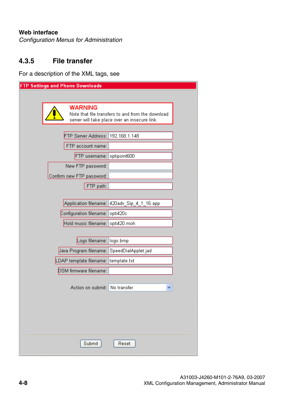 5 file transfer, 5 file transfer -8, File transfer and phone download settings | Siemens OPTIPOINT 410 S V6.0 User Manual | Page 113 / 154