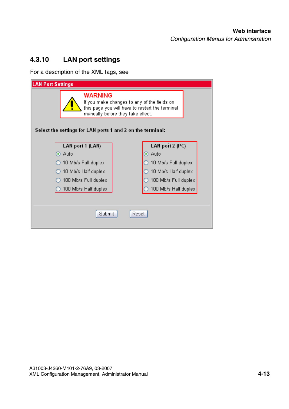 10 lan port settings, 10 lan port settings -13, Lan port settings | Siemens OPTIPOINT 410 S V6.0 User Manual | Page 118 / 154