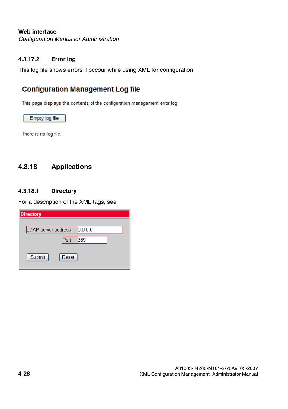 2 error log, 18 applications, 1 directory | 2 error log -26, 18 applications -26, 1 directory -26, Error log, Directory | Siemens OPTIPOINT 410 S V6.0 User Manual | Page 131 / 154