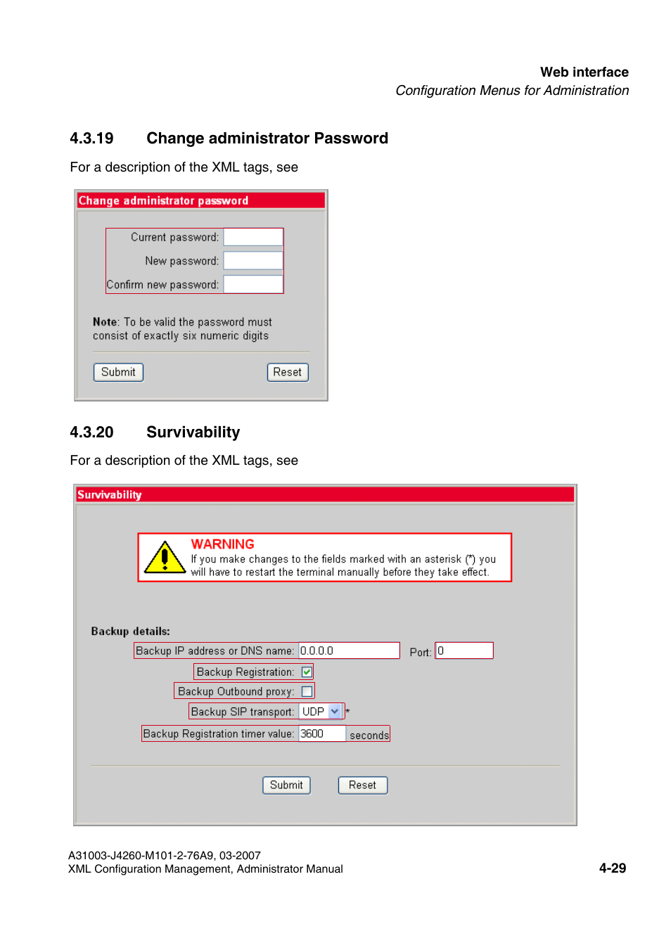 19 change administrator password, 20 survivability, Change admin password | Survivability | Siemens OPTIPOINT 410 S V6.0 User Manual | Page 134 / 154