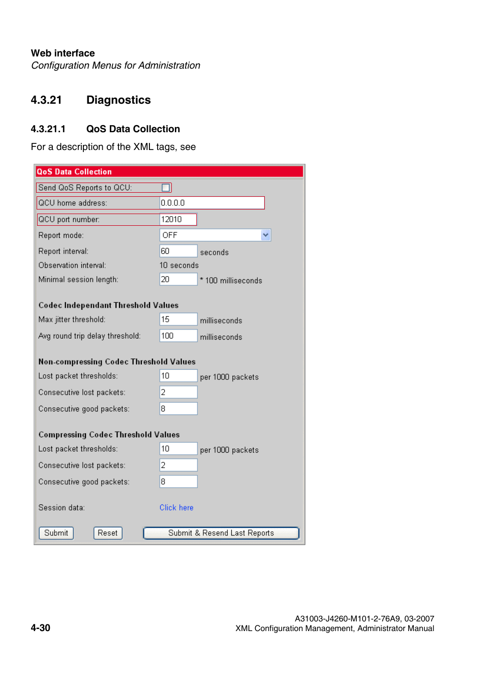 21 diagnostics, 1 qos data collection, 21 diagnostics -30 | 1 qos data collection -30, Qos data collection | Siemens OPTIPOINT 410 S V6.0 User Manual | Page 135 / 154