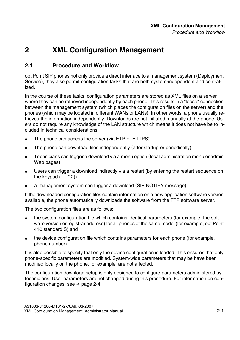 2 xml configuration management, 1 procedure and workflow, 1 procedure and workflow -1 | 2xml configuration management | Siemens OPTIPOINT 410 S V6.0 User Manual | Page 14 / 154