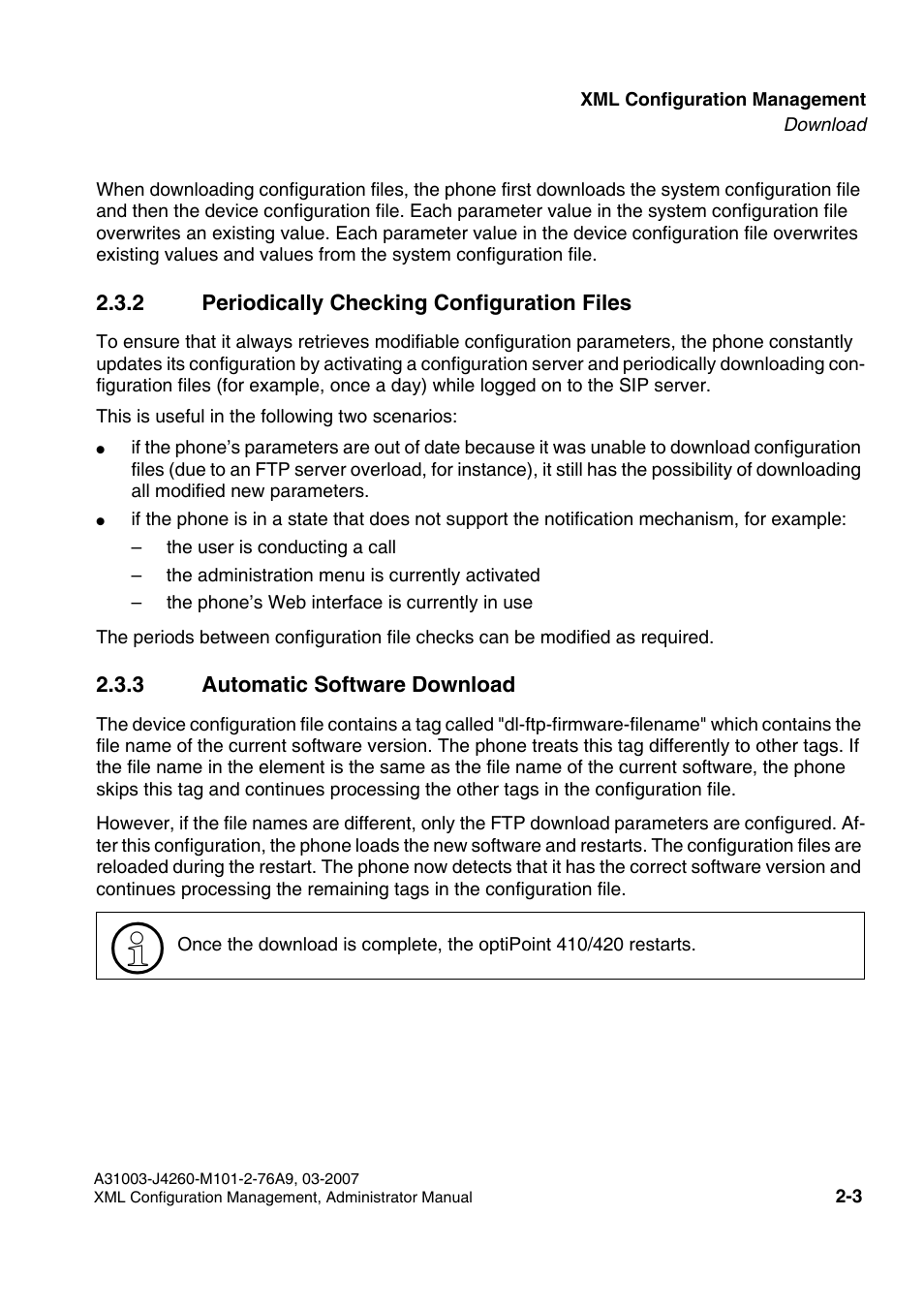 2 periodically checking configuration files, 3 automatic software download | Siemens OPTIPOINT 410 S V6.0 User Manual | Page 16 / 154