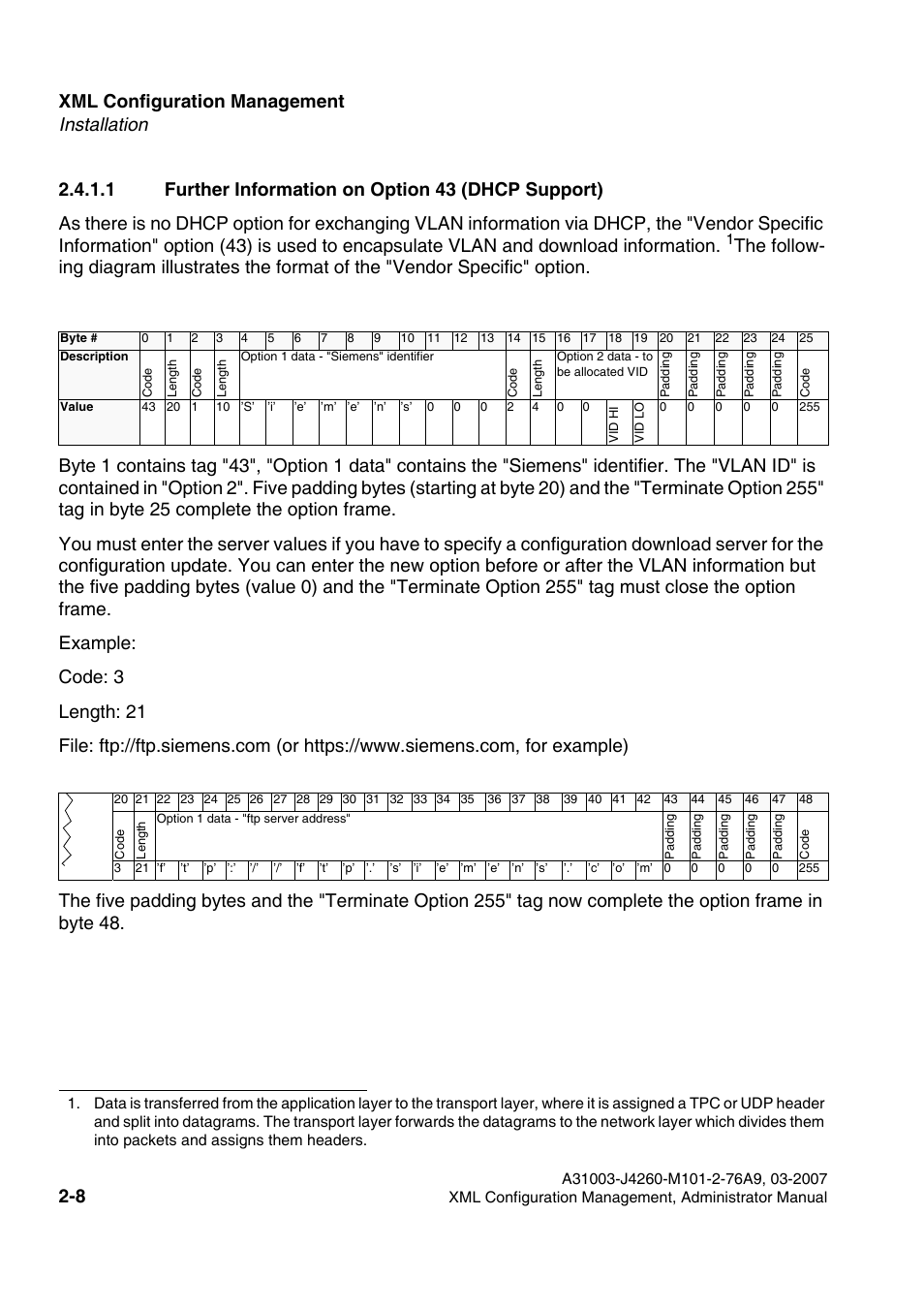 1 further information on option 43 (dhcp support), Xml configuration management | Siemens OPTIPOINT 410 S V6.0 User Manual | Page 21 / 154